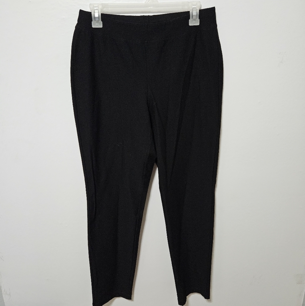 Eileen Fisher Slim Ankle Pant Black Cropped Washable Stretch Crepe S Pull On B18